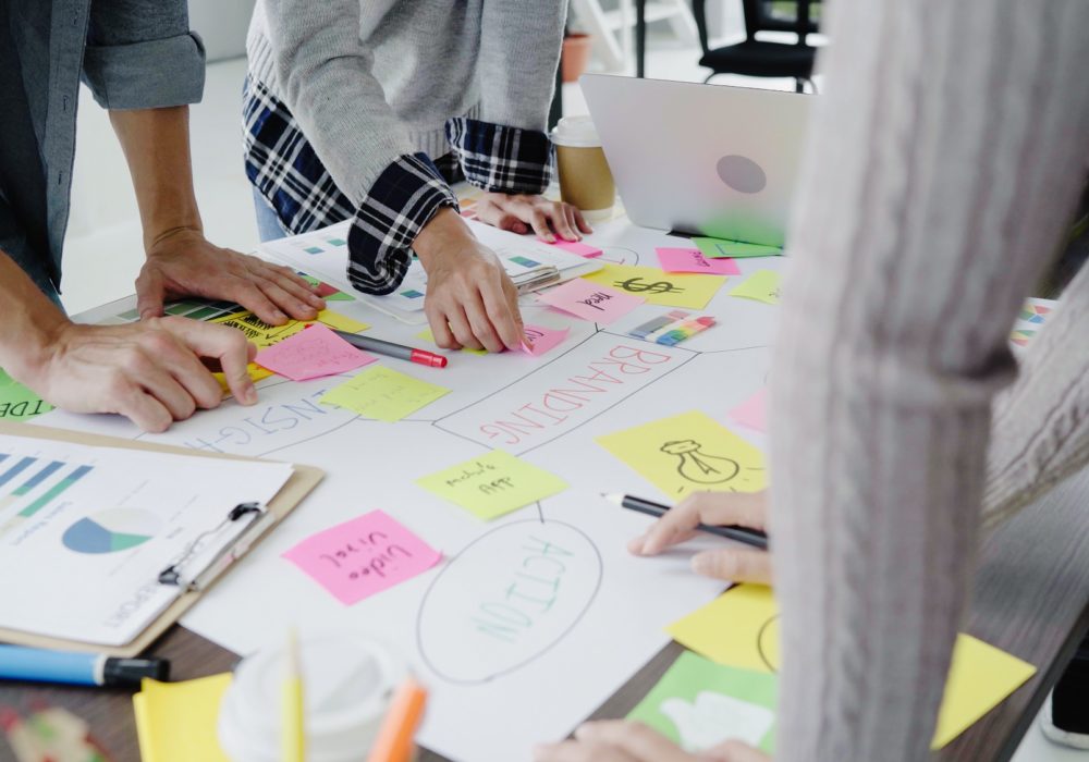 People discussing ideas in the office